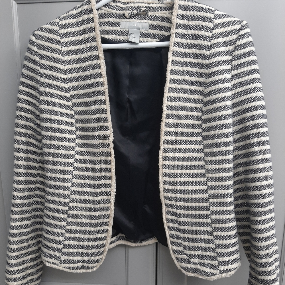 H&M Women Jacket Stripe Navy/Ivory size 10